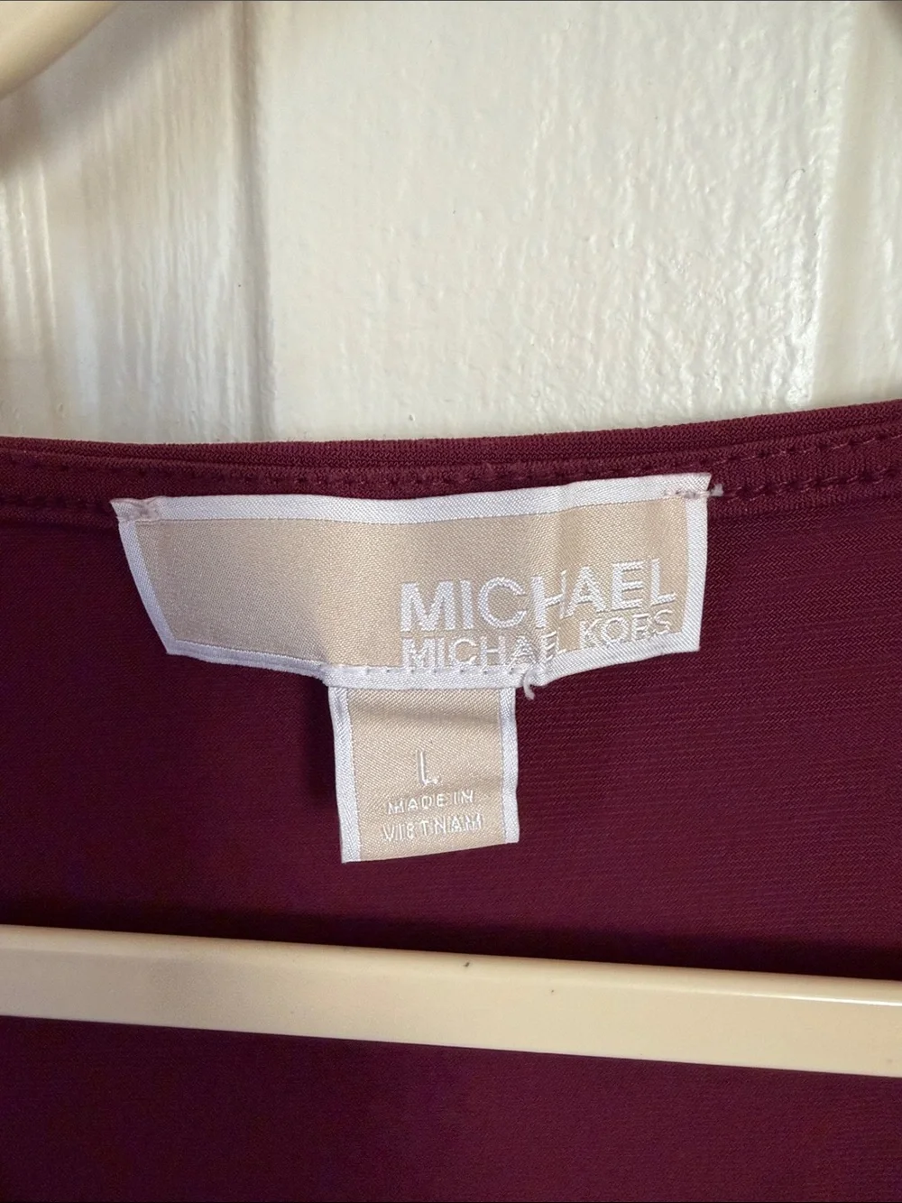 Michael Kors Burgundy Cowl Neck Short Sleeve Top with Gold Buttons